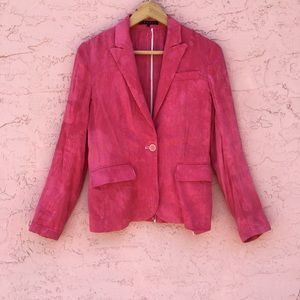 Theory Marbled Tie-Dye Blazer Red Pink Raspberry Linen Womens Size 2